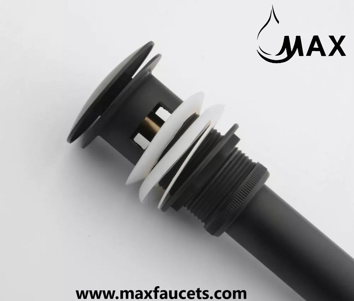 MAX Faucets | Solid Brass Pop-Up Bathroom Sink Drain Assembly – Matte Black Finish with Overflow and Hair Catcher OF-150021-MB