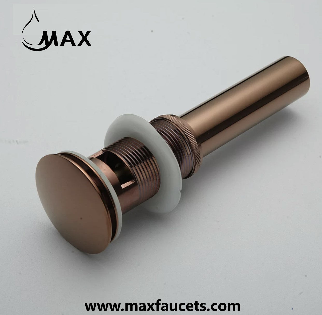 MAX Faucets | Solid Brass Pop-Up Bathroom Sink Drain Assembly – Rose Gold Finish with Overflow and Hair Catcher OF-150021-RG
