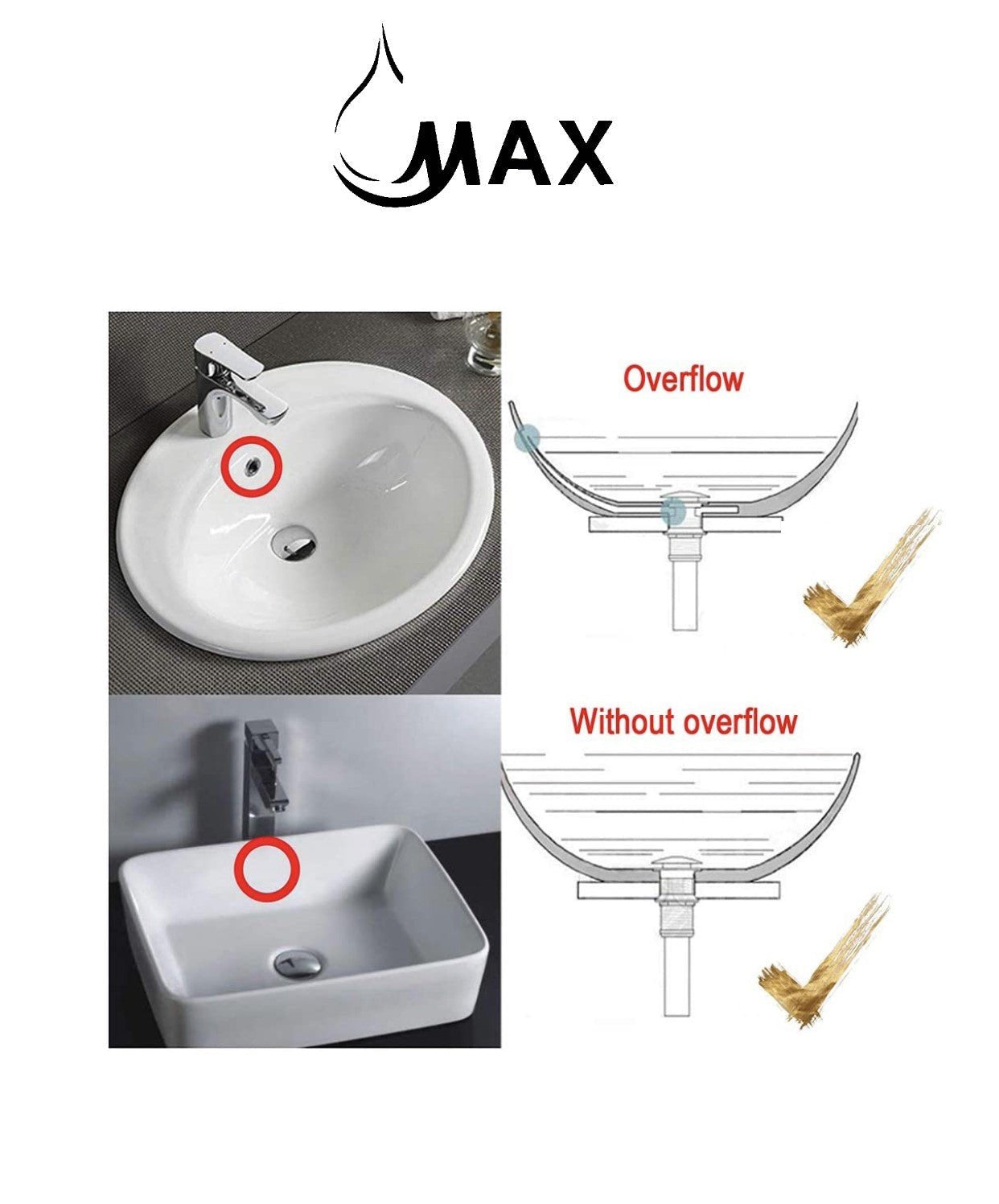 MAX Faucets | Solid Brass Pop-Up Bathroom Sink Drain Assembly Size – Chrome Finish with Overflow and Hair Catcher OF-150021-C
