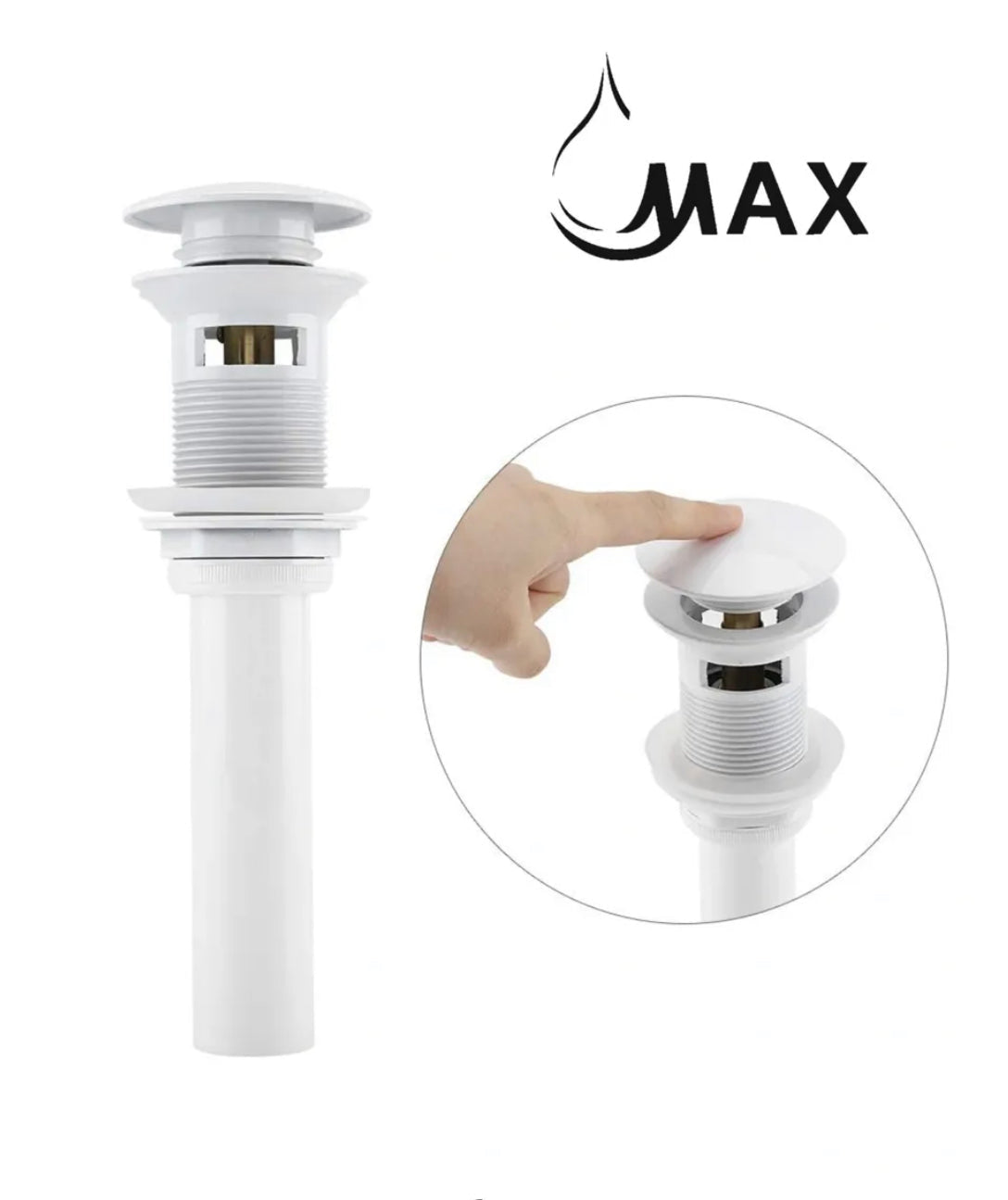 MAX Faucets | Solid Brass Pop-Up Bathroom Sink Drain Assembly – White Finish with Overflow OF-150021-W