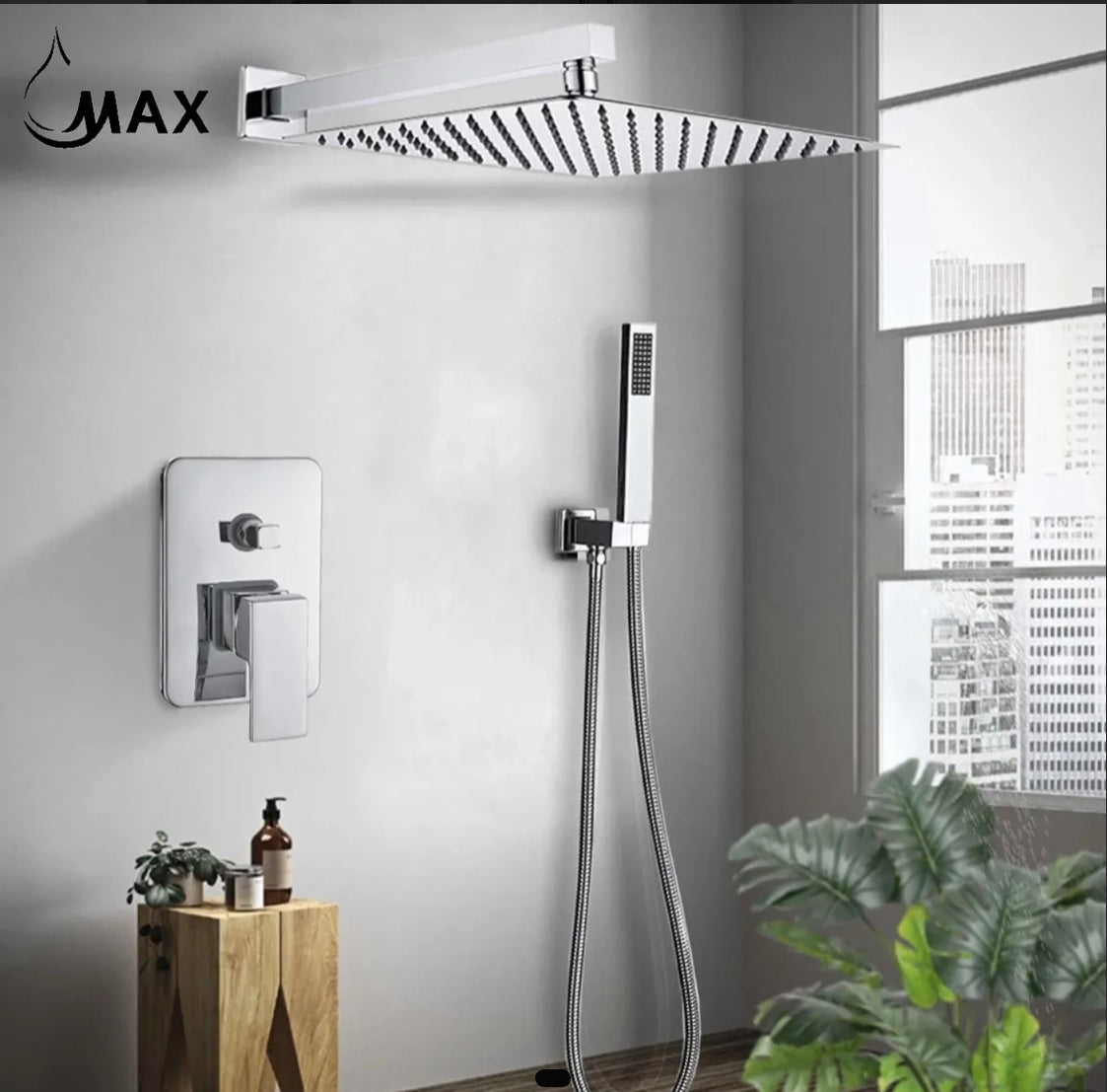 MAX Faucets | Square Shower System Two Functions With Pressure-Balance Valve In Chrome Finish YM-MW6225-C
