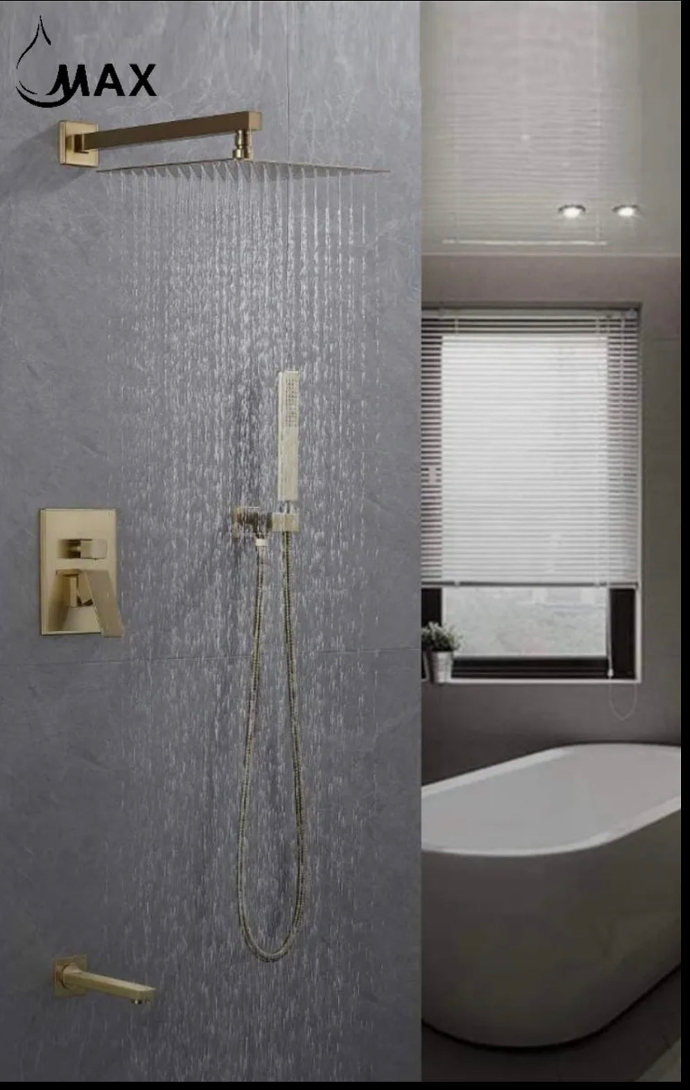 Square Tub Shower System Three Functions With Pressure-Balance Valve Brushed Gold Finish YM-MW6335-BG