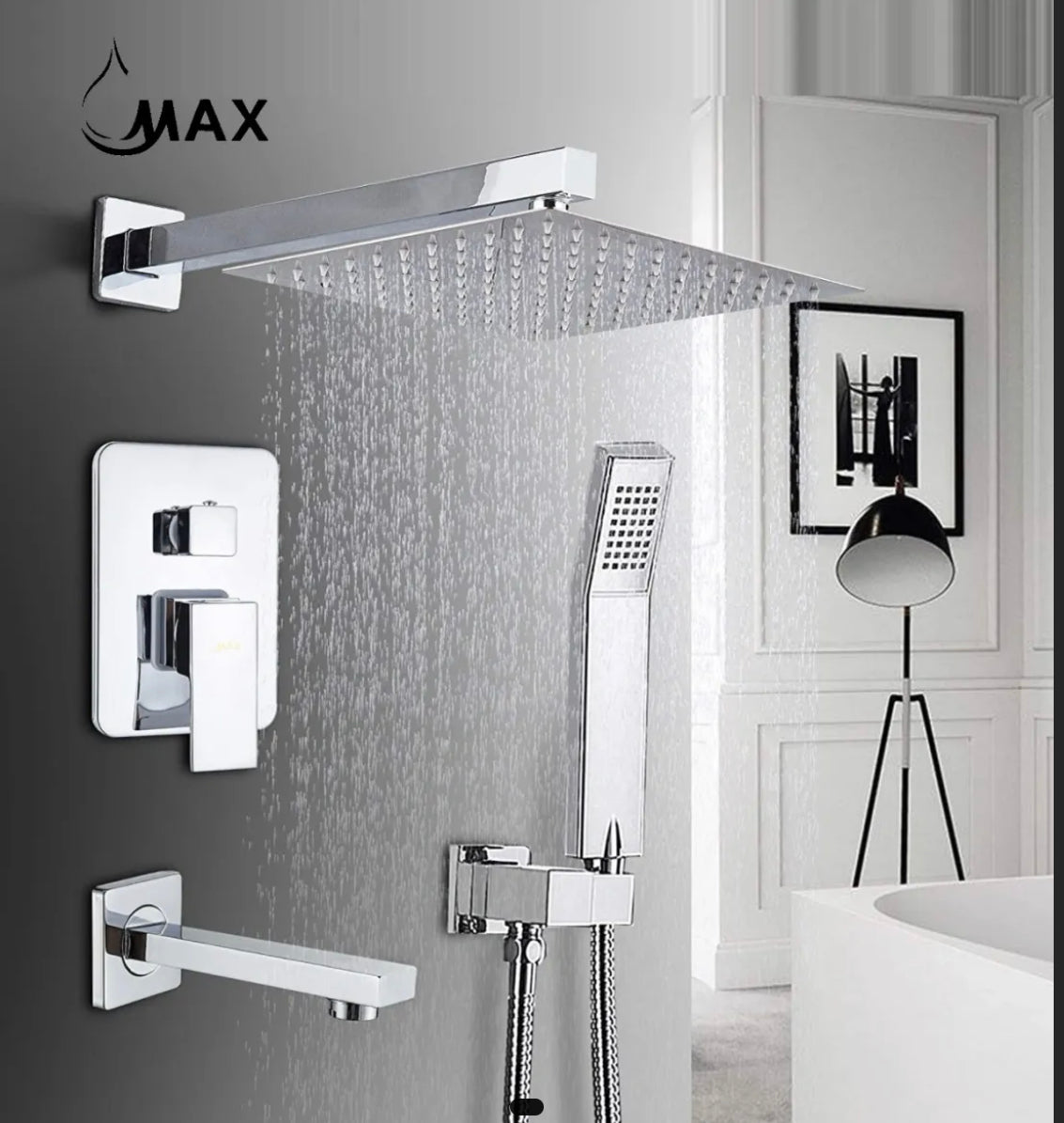 Square Tub Shower System Three Functions With Pressure-balance Valve Chrome Finish YM-MW6335-C