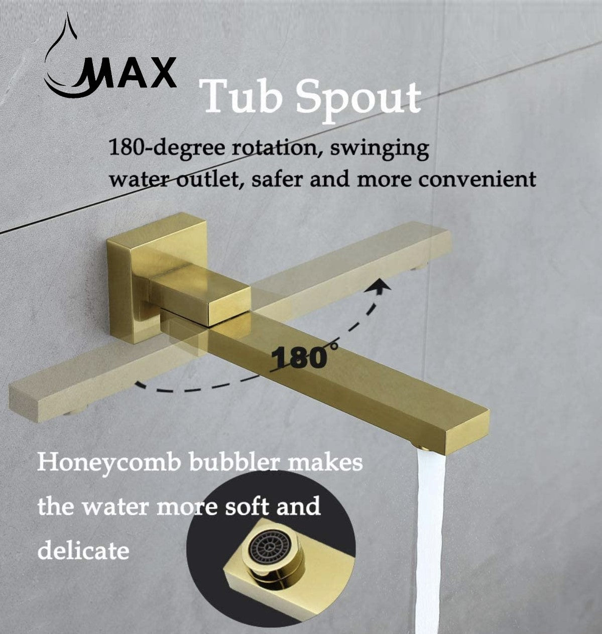 MAX Faucets – Swinging Tub Spout Filler, 10” Wall-Mounted (Brushed Gold Finish) SKU: YM-095-BG