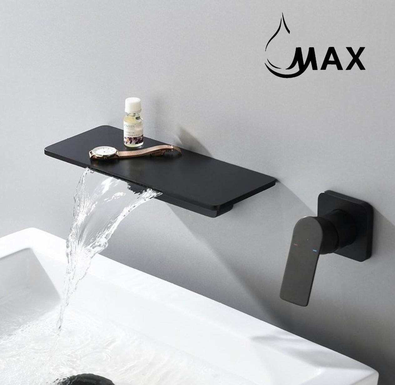 MAX Faucets | Wall Mounted Waterfall Bathroom Faucet – Matte Black Finish