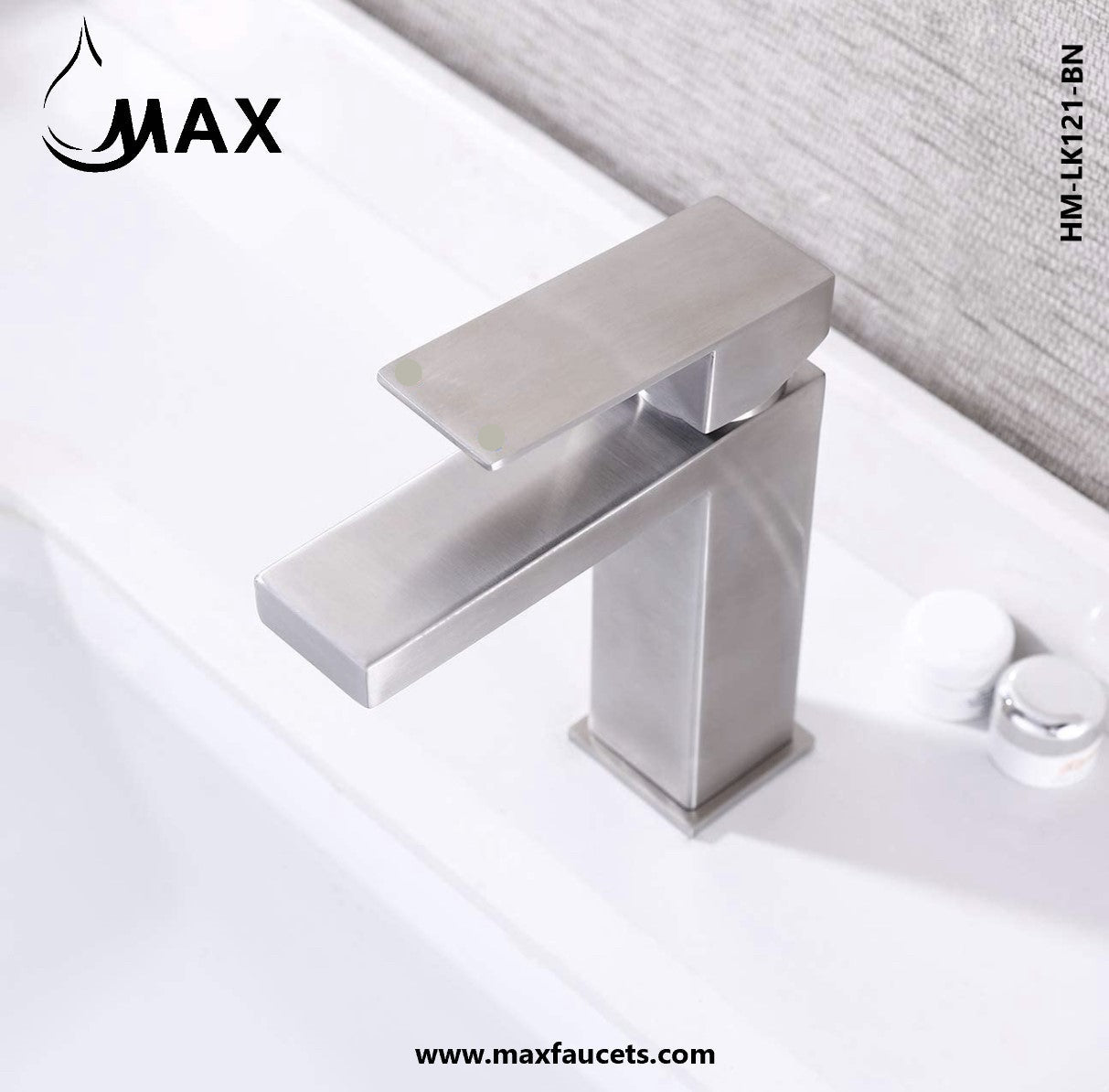 Single Hole Bathroom Faucet Elegance Square Design Brushed Nickel Finish