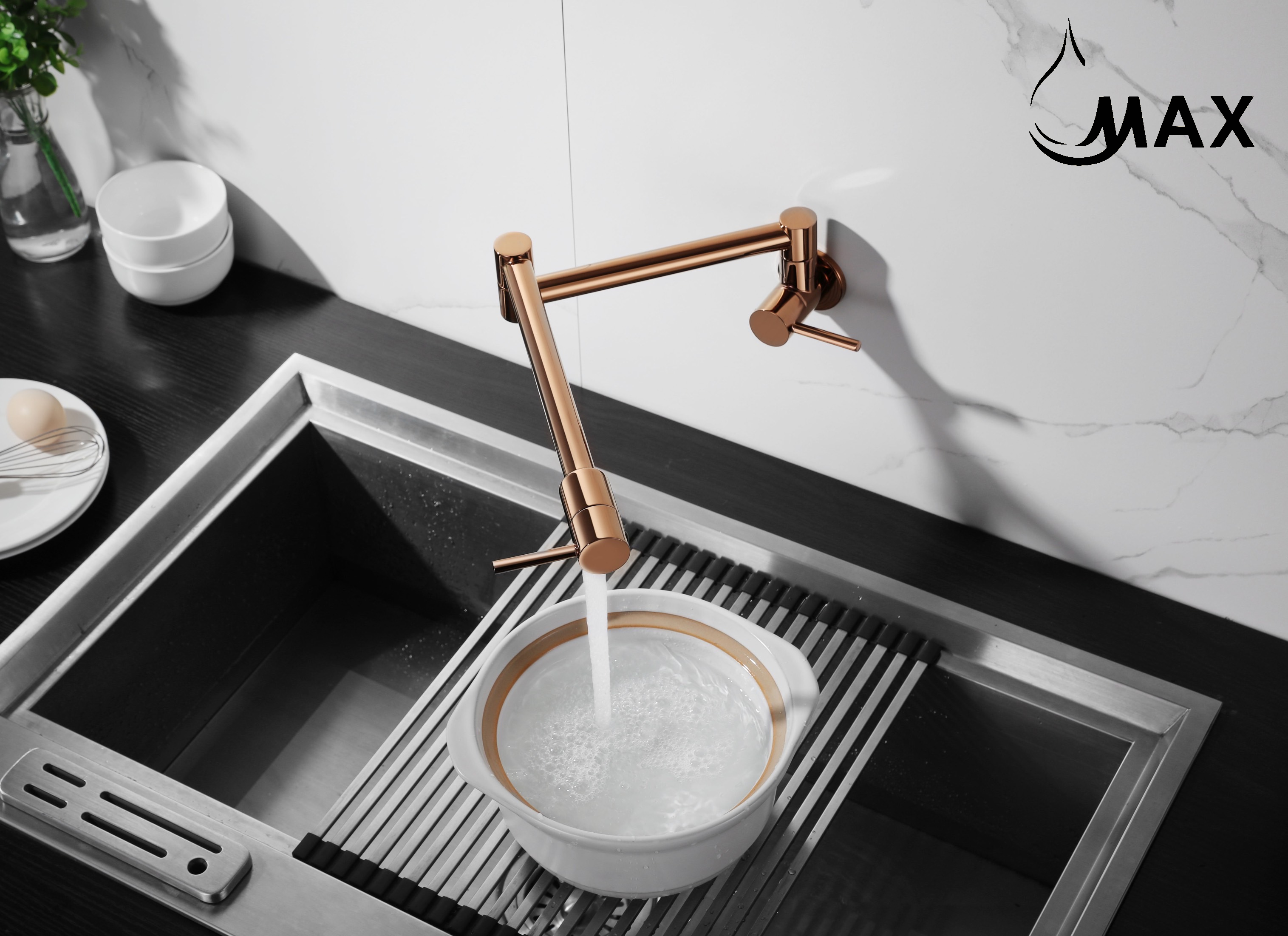 Pot Filler Faucet Double Handle Modern Contemporary Wall Mounted 20" With Accessories Rose Gold Finish
SKU: PF-1976-RG