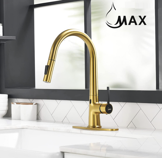 Smart Touch-Less Kitchen Faucet Single Handle Pull-Out 16 Inches Brushed Gold, Matte Black Finish