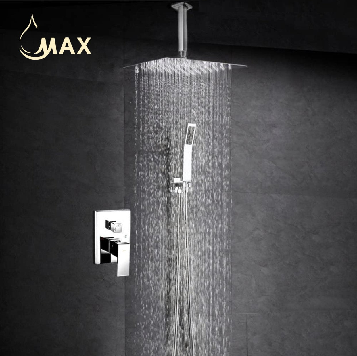 Ceiling Square Shower System Two Functions With Pressure-Balance Valve Chrome Finish