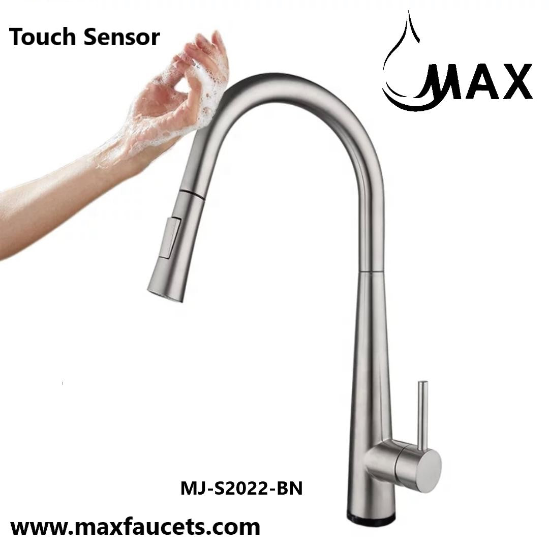 MAX Faucets Smart Touch Kitchen Faucet – 18" Single Handle Pull-Out Sprayer, Hands-Free Sensor, Brushed Nickel Finish