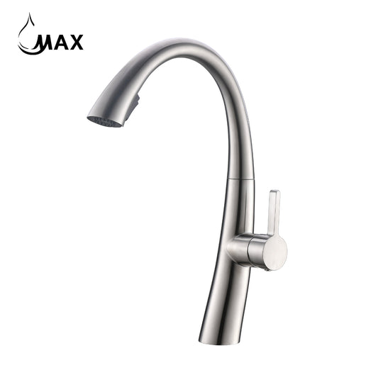 Pull-Out Single Handle Kitchen Faucet High-Arc Gooseneck 16" In Brushed Nickel Finish