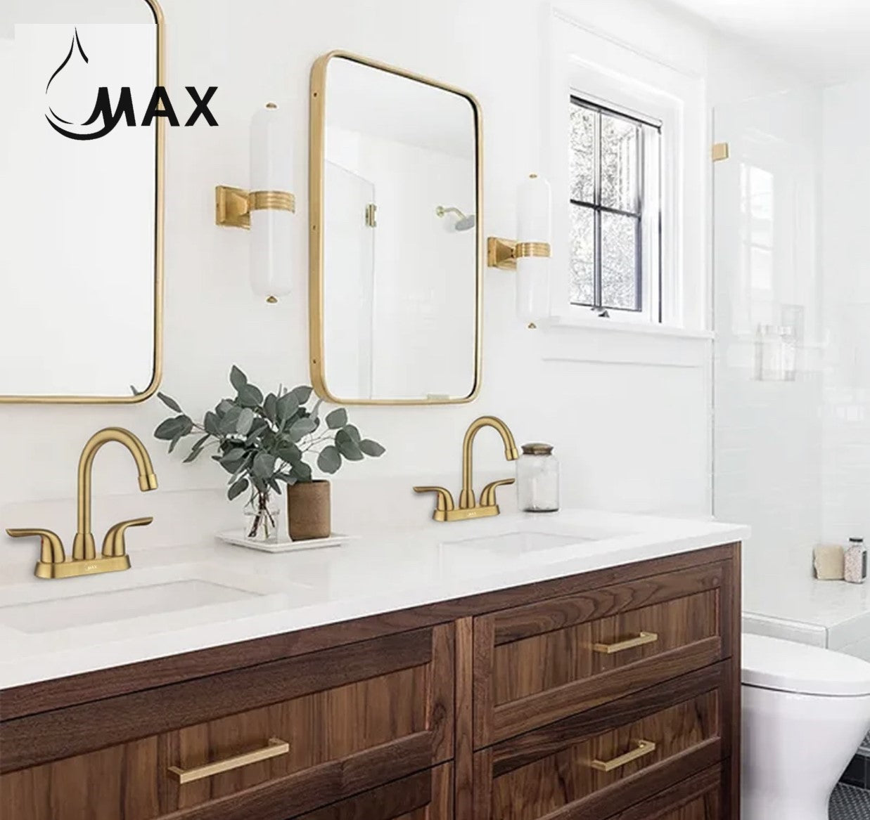 Bathroom Faucet Two Handle Commercial Widespread Brushed Gold