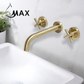 Wall Mounted Bathroom Faucet Double Handle With Rough-in Valve Brushed Gold Finish