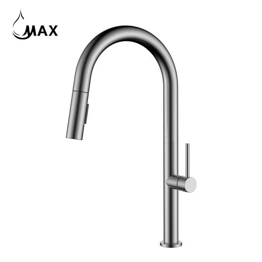 Contemporary Round Pull-Out Kitchen Faucet 17" In Brushed Nickel Finish