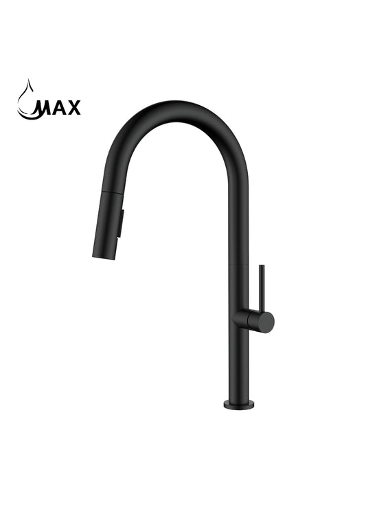 Contemporary Round Pull-Out Kitchen Faucet 17" Matte Black Finish