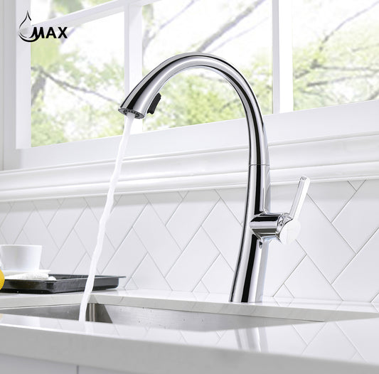 Pull-Out Single Handle Kitchen Faucet High-Arc Gooseneck 16" In Chrome Finish