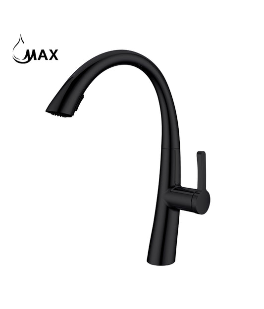 Pull-Out Single Handle Kitchen Faucet High-Arc Gooseneck 16" In Matte Black Finish