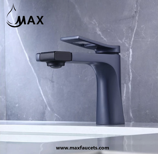Rotate Spout Bathroom Faucet Grey Body/ Black Handle Finish
