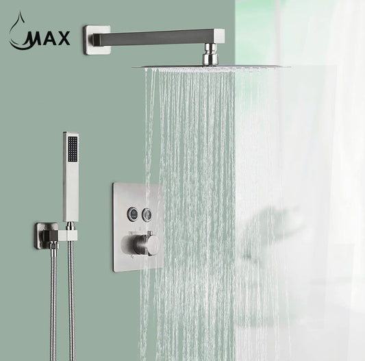 Thermostatic Square Shower System Two Functions With Valve Brushed Nickel Finish