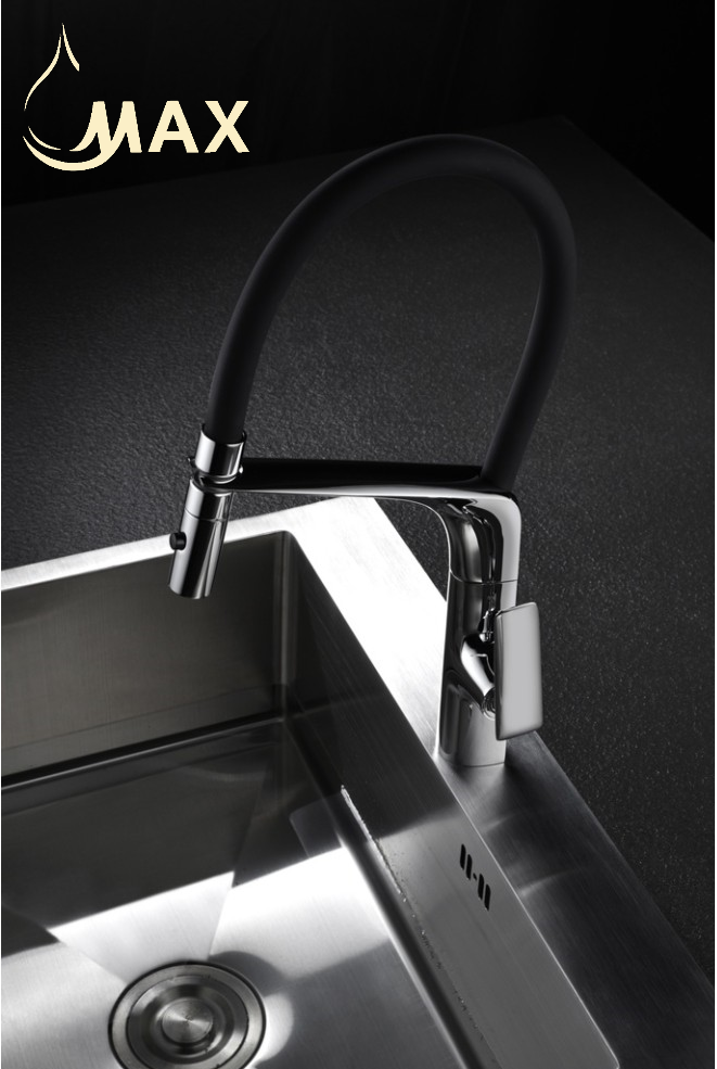 Pull-Down Rubber Flexible Kitchen Faucet 18" In Matte Black/ Matte Black Rubber Finish