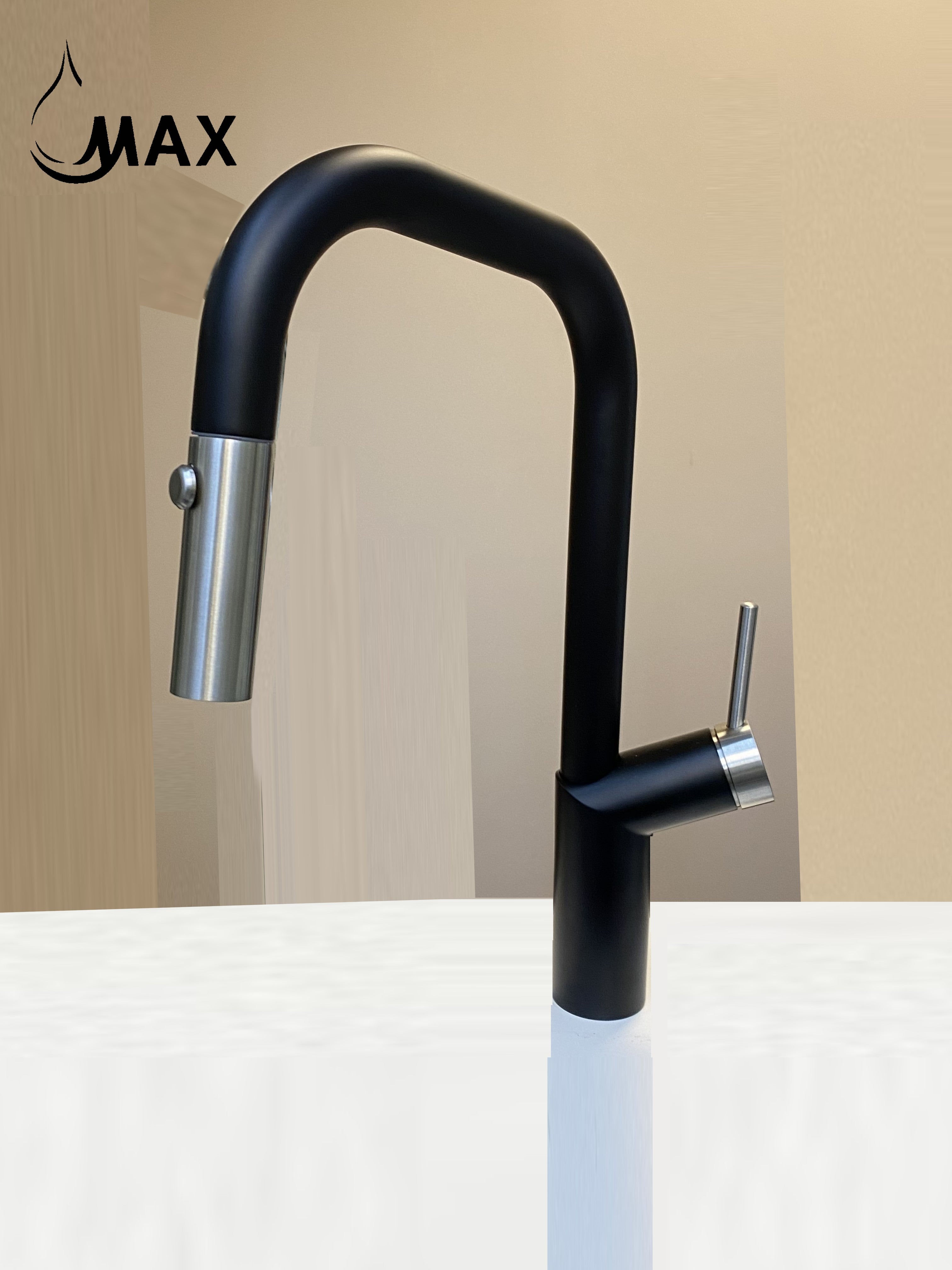 MAX Faucets Matte black kitchen faucet with flexible hose and spray head