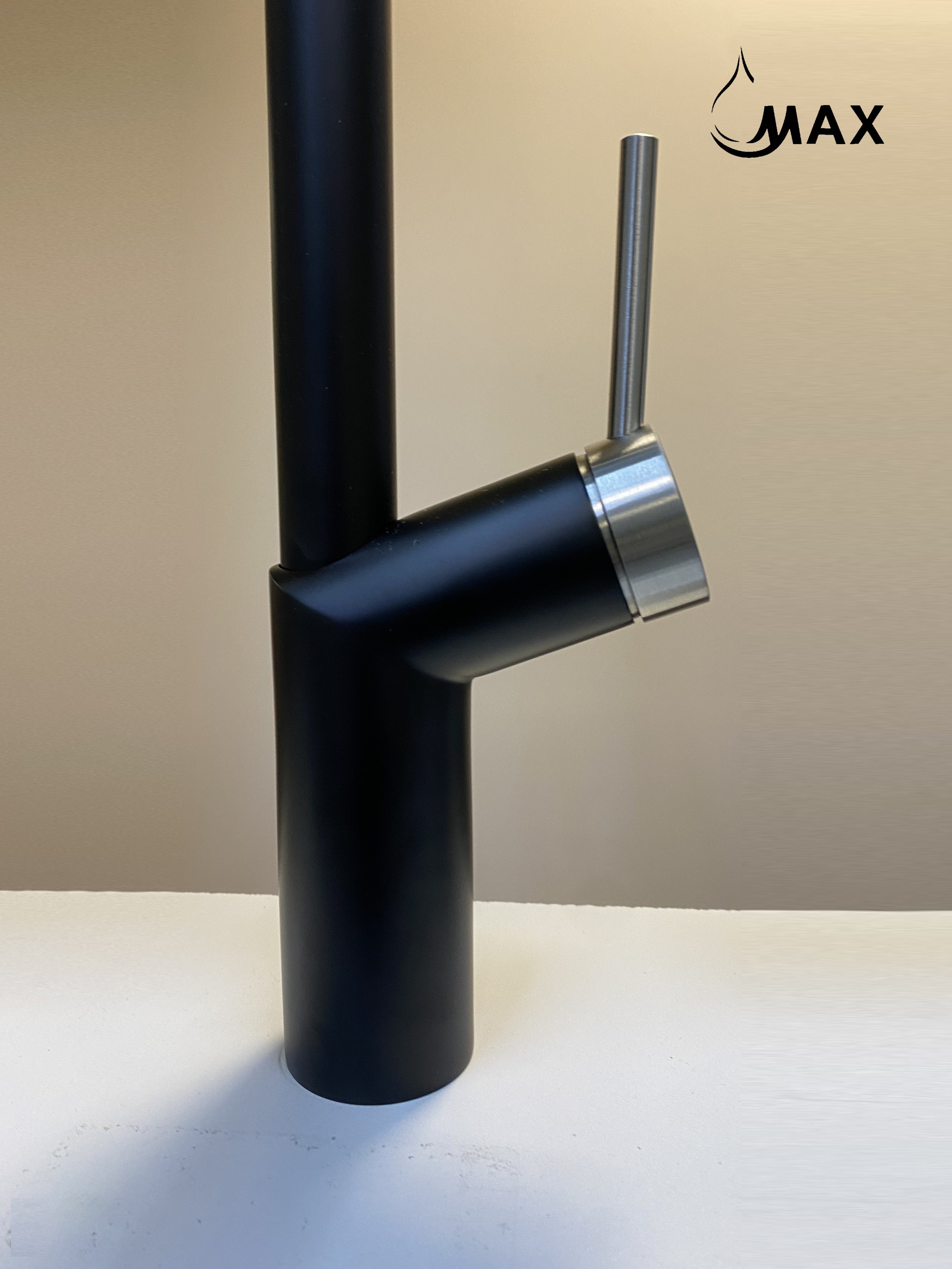 Two-tone kitchen faucet black body with nickel accents