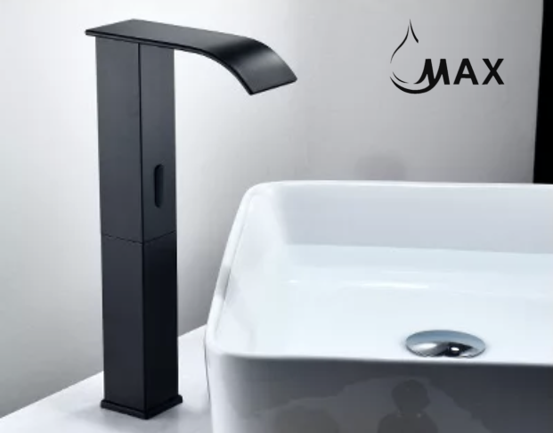 MAX Faucets Matte black touchless faucet with a waterfall outlet