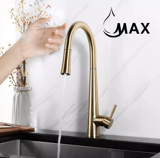 Smart Touch Kitchen Faucet Single Handle Pull-Out 18" Brushed Gold Finish