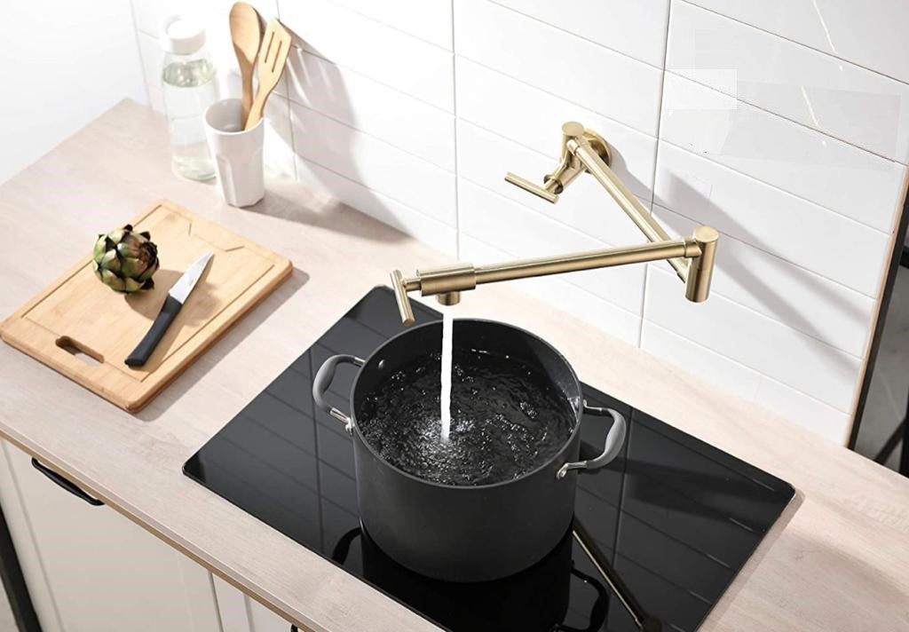 Pot Filler Faucet Double Handle Commercial Wall Mounted 26" With Accessories Brushed Gold Finish