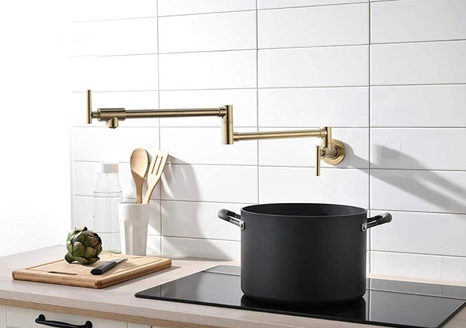 Pot Filler Faucet Double Handle Commercial Wall Mounted 26" With Accessories Brushed Gold Finish