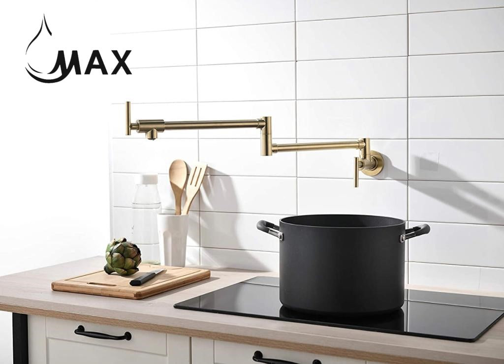 Pot Filler Faucet Double Handle Commercial Wall Mounted 26" With Accessories Brushed Gold Finish