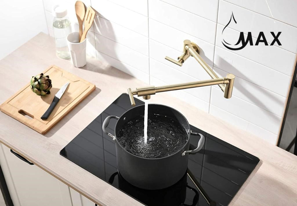Pot Filler Faucet Double Handle Commercial Wall Mounted 26" With Accessories Brushed Gold Finish