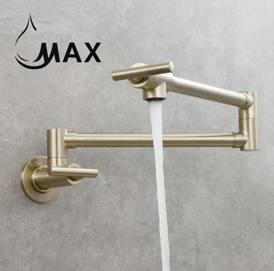 Pot Filler Faucet Double Handle Commercial Wall Mounted 26" With Accessories Brushed Gold Finish