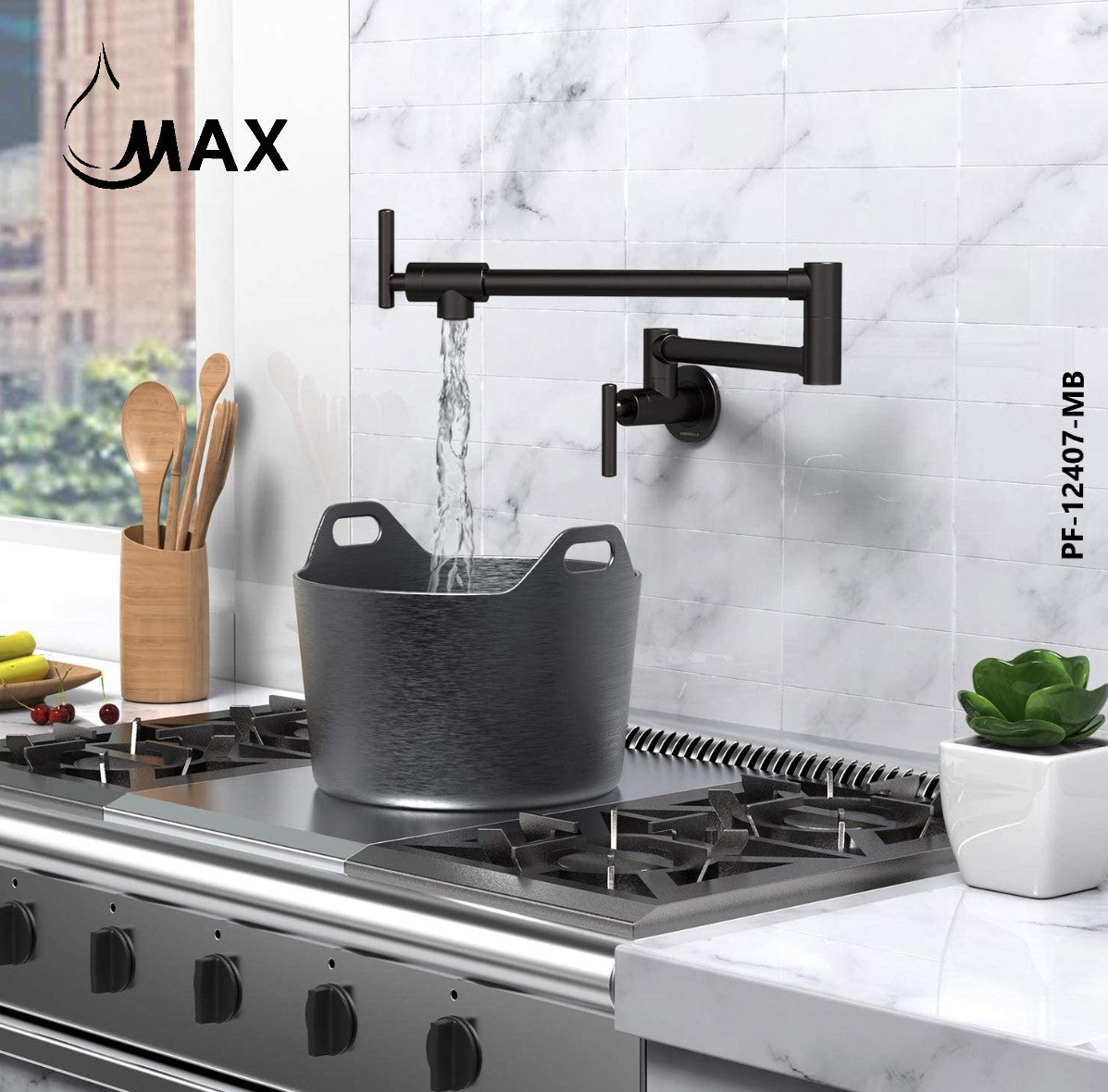 Pot Filler Faucet Double Handle Commercial Wall Mounted 26" With Accessories Matte Black Finish