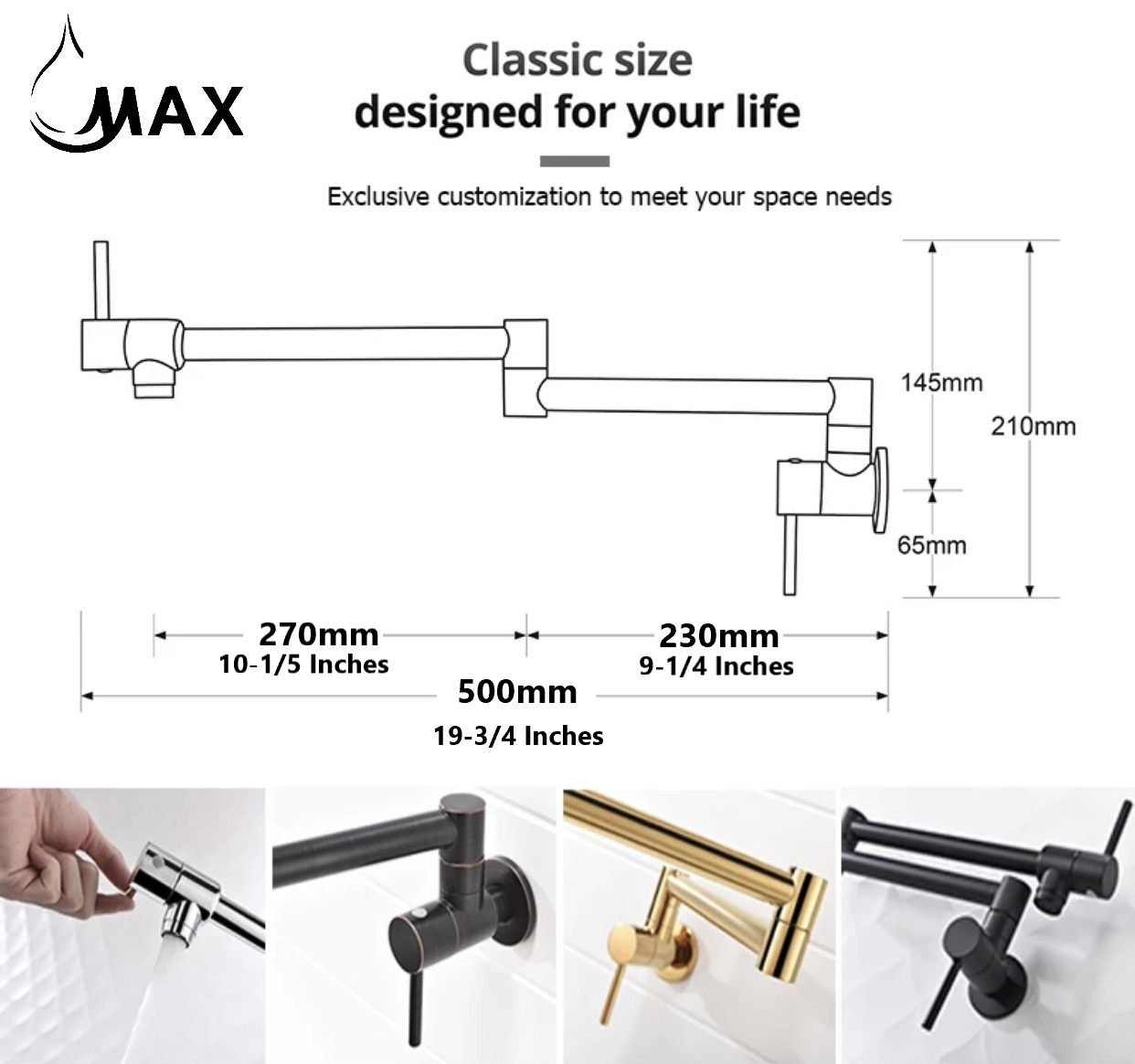 Pot Filler Faucet Double Handle Modern Contemporary Wall Mounted 20" With Accessories Shiny Gold Finish