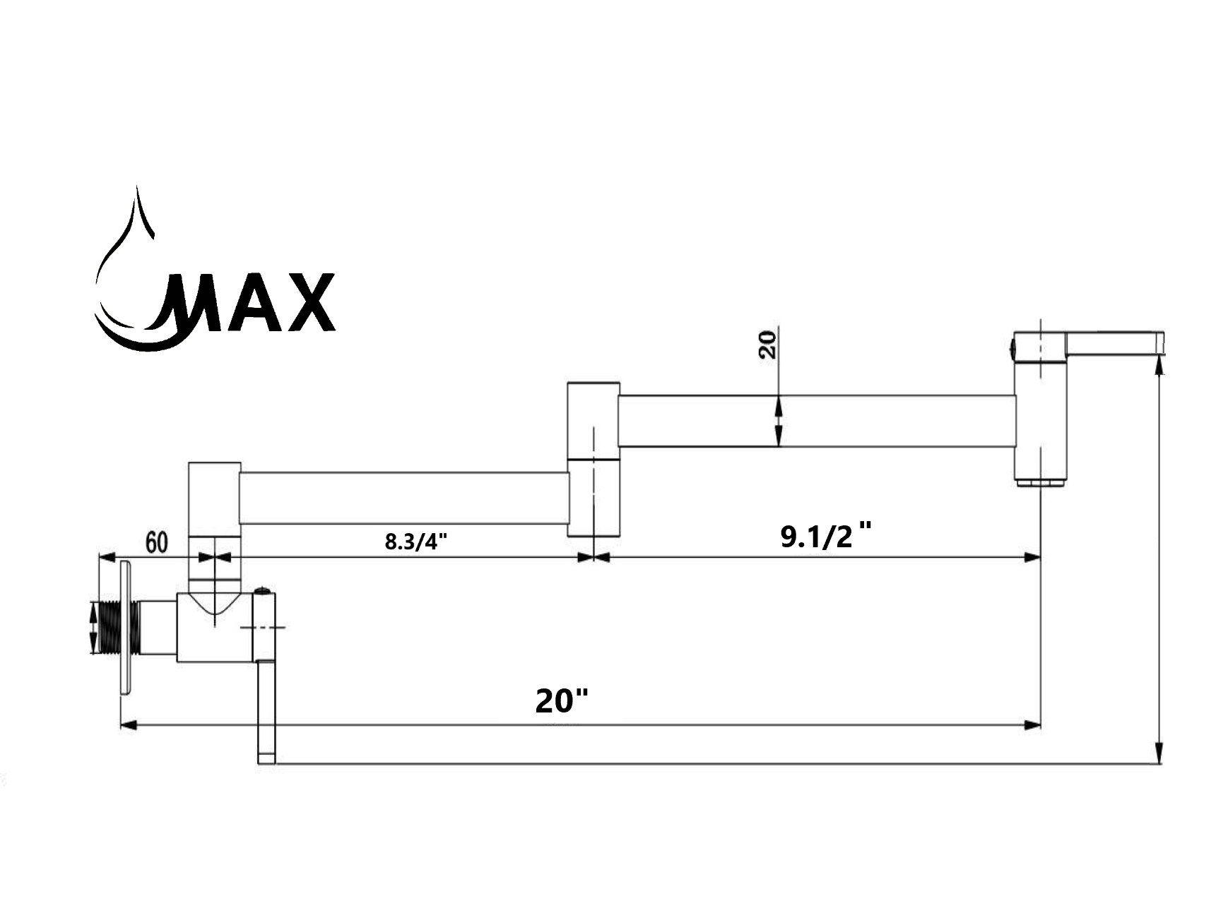 Pot Filler Faucet Double Handle Classic Wall Mounted 20" With Accessories Shiny Gold Finish
SKU: PF-2000-SG size