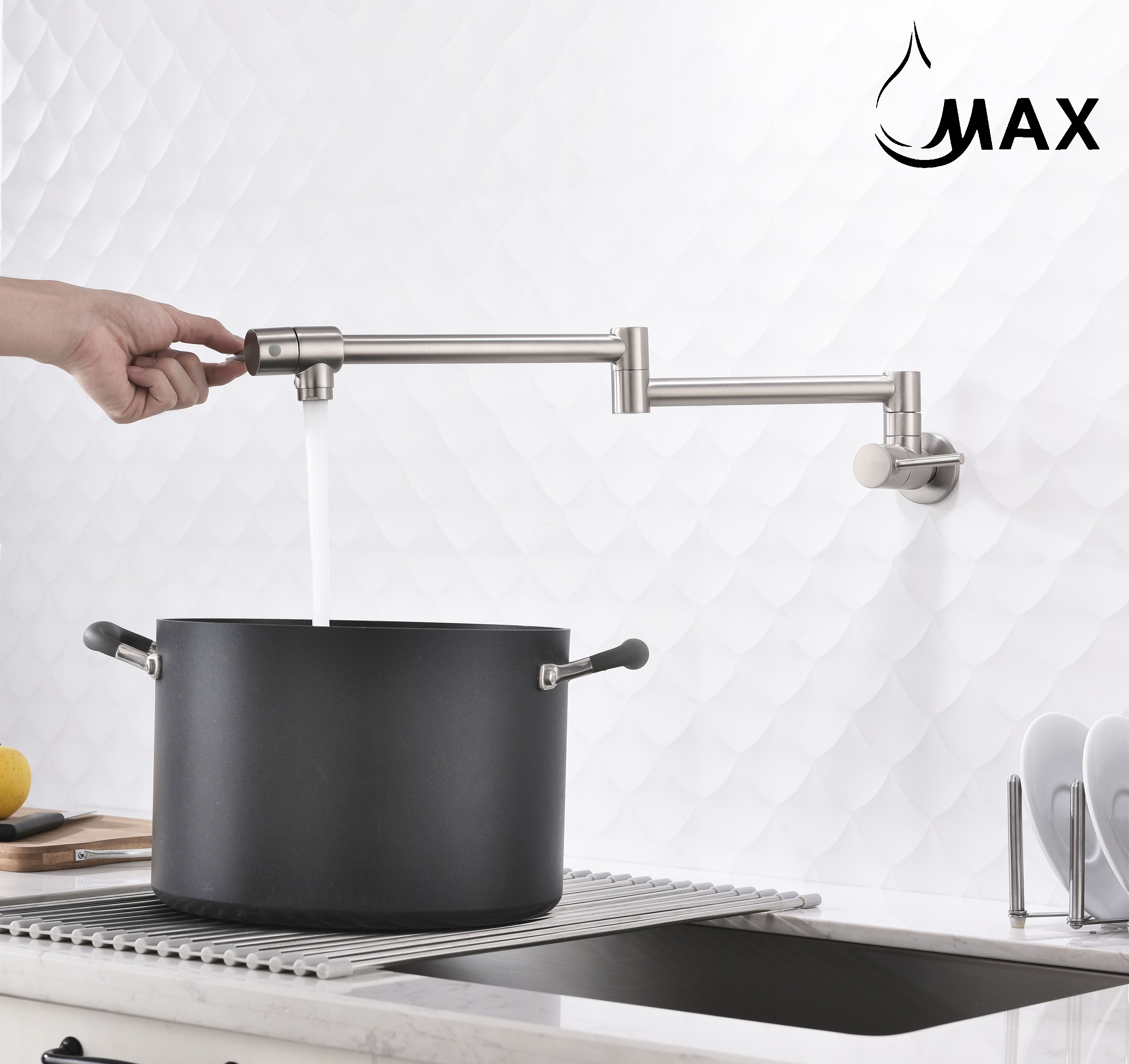 Pot Filler Faucet Double Handle Modern Contemporary Wall Mounted 20" With Accessories Brushed Nickel Finish
SKU: PF-1976-BN