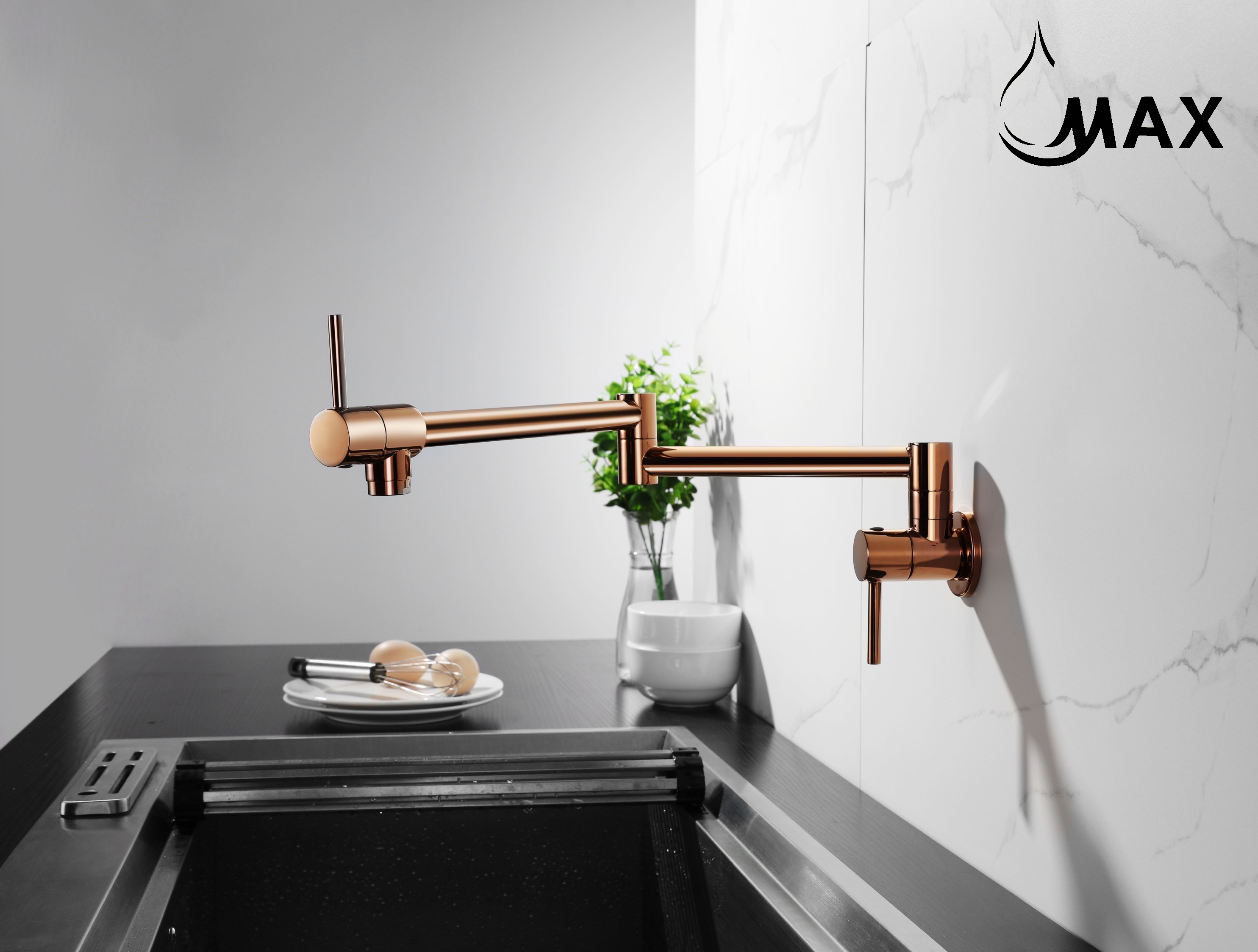 Pot Filler Faucet Double Handle Modern Contemporary Wall Mounted 20" With Accessories Rose Gold Finish
SKU: PF-1976-RG