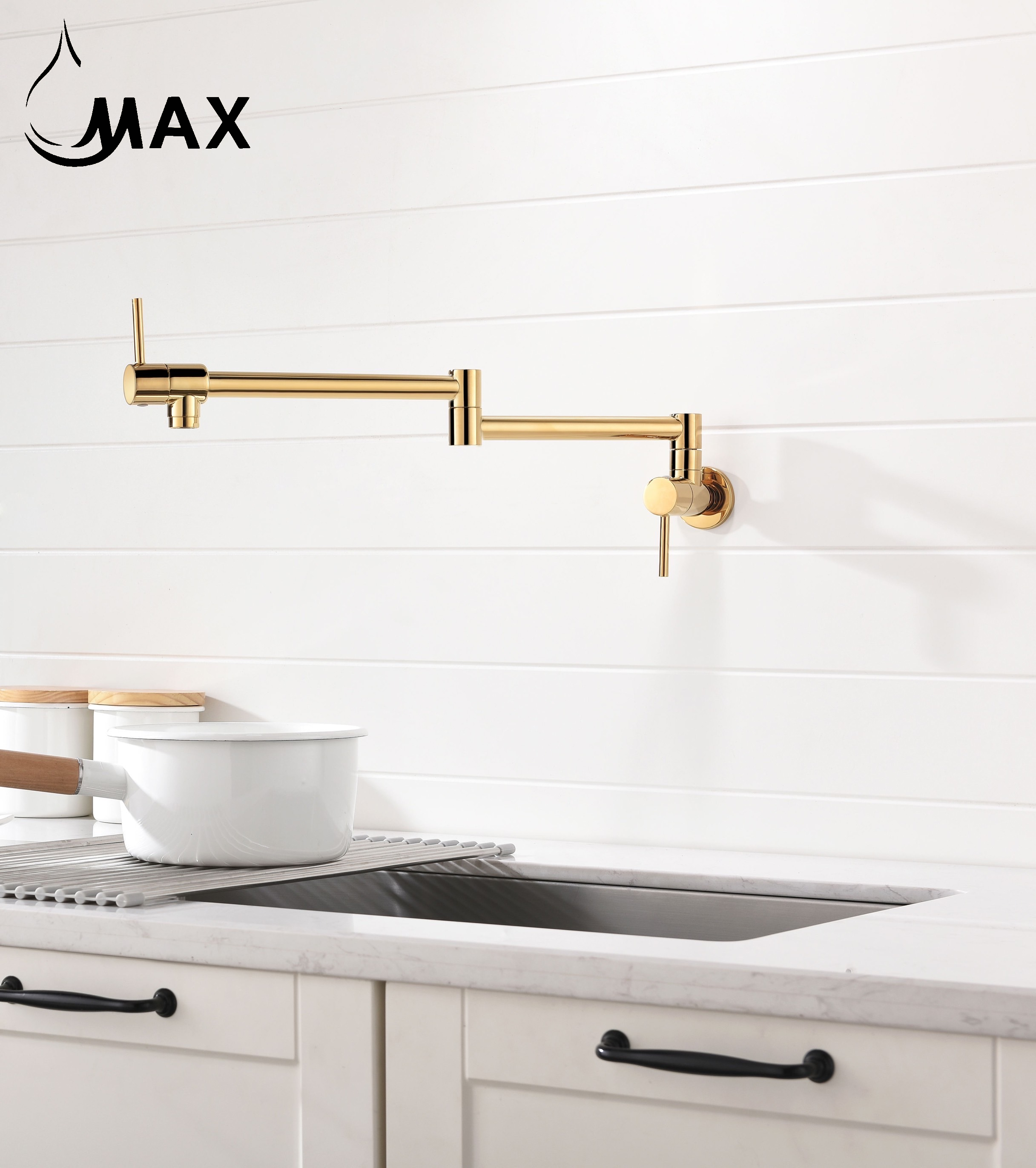 Pot Filler Faucet Double Handle Modern Contemporary Wall Mounted 20" With Accessories Shiny Gold Finish
SKU: PF-1976-SG