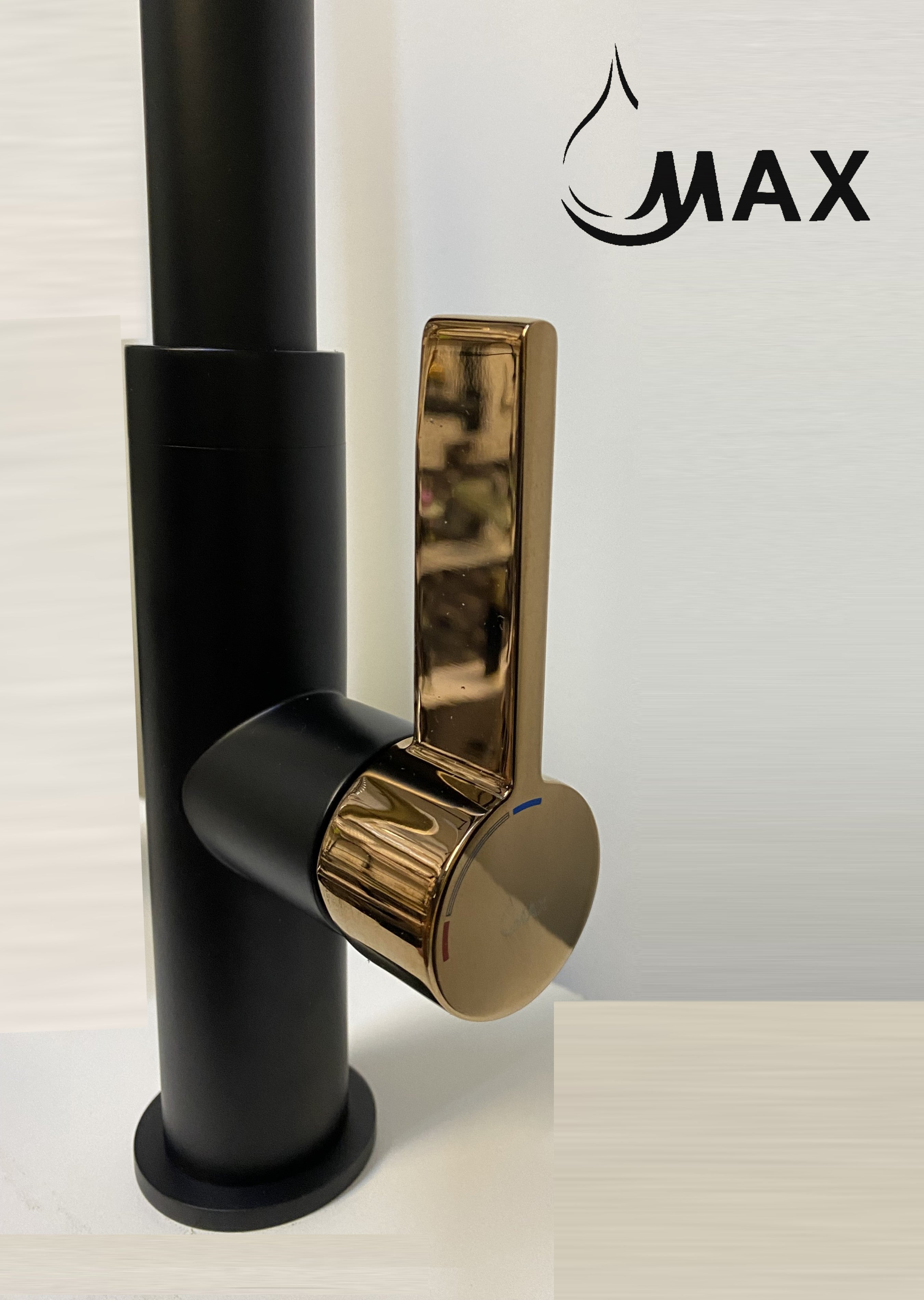 Pull-Out Kitchen Faucet – Single Handle, Matte Black & Rose, 18” High-Arc NA-9276-MB,RG