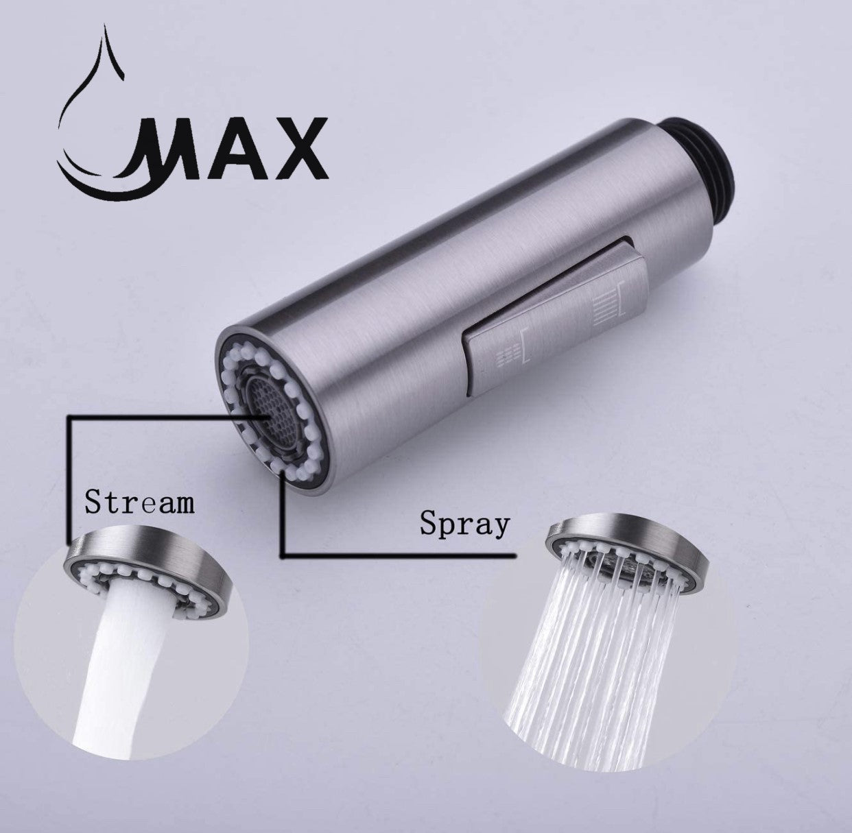 Replacement Kitchen Faucet Nozzle Head – Spray & Stream | Brushed Nickel Finish