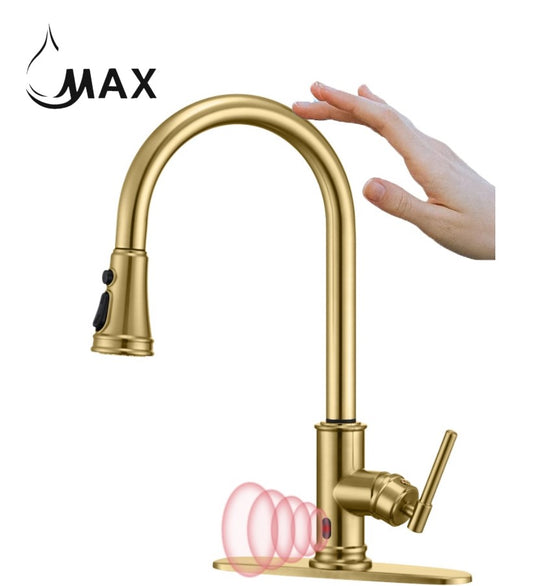 Pullout Kitchen Faucet Smart Touch And Touch-Less Single Handle Brushed Gold Finish.