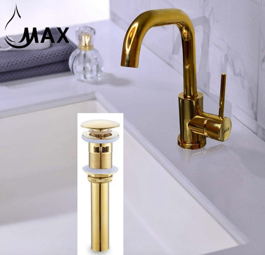 Swivel Bathroom Faucet Side Handle with Pop-Up Drain Shiny Gold Finish