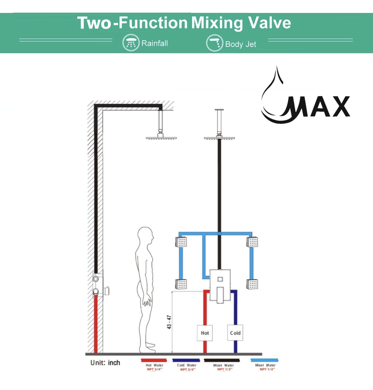  Shower System Set Two Functions With 4 Body installation gouid