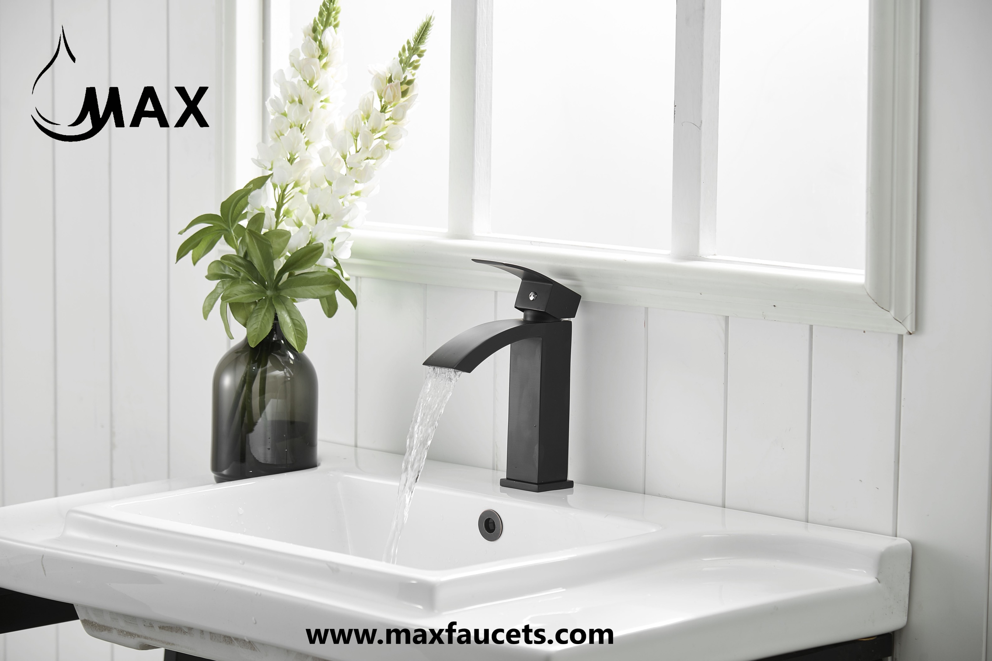  Single Handle Waterfall Bathroom Faucet – Matte Black | MAX Faucets