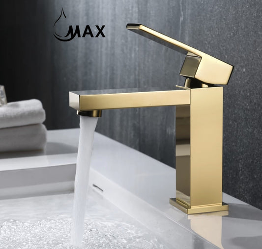 Single Hole Bathroom Faucet – Elegance Square Design, Brushed Gold Finish, Modern 6.5"