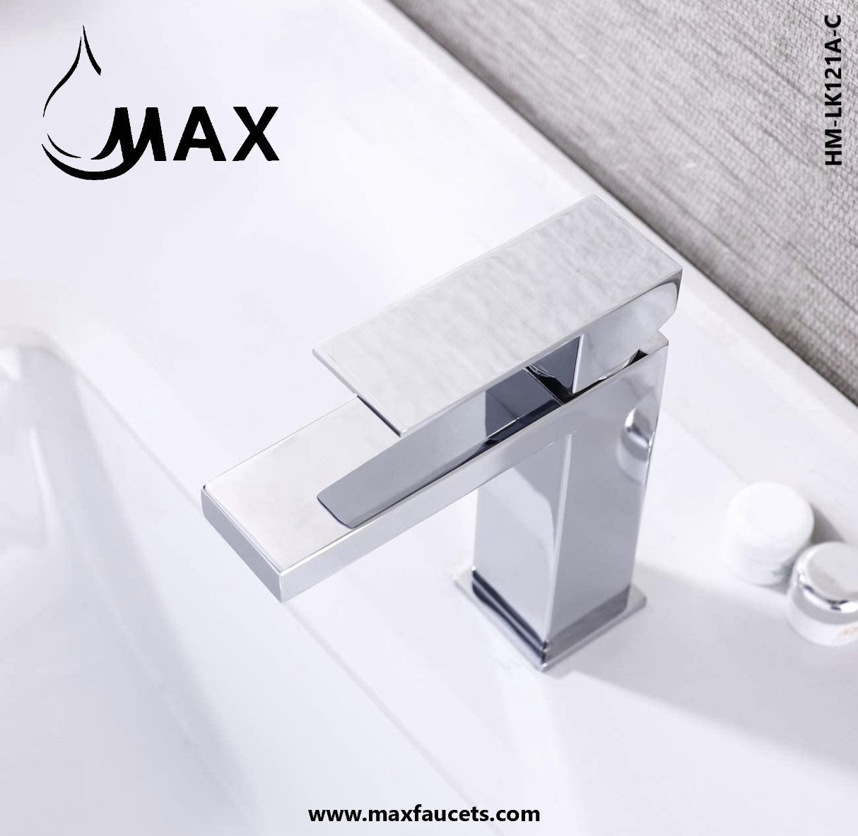 MAX Faucets Single Hole Bathroom Faucet Elegance Square Design Chrome Finish