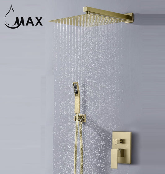 MAX Faucets | Square Shower System Two Functions With Pressure Balance Valve rushed Gold Finish YM-MW6225-BG