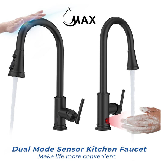 Pull-Out Kitchen Faucet Smart Touch And Touch-Less Single Handle Matte Black