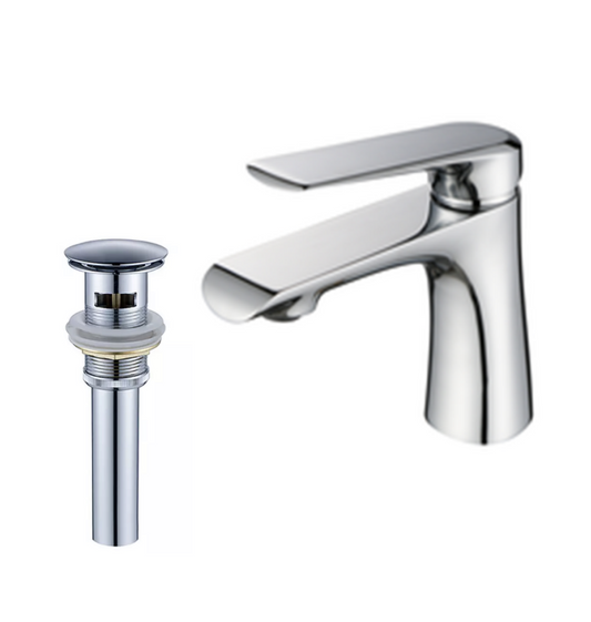 Ultra Thin Spout Bathroom Faucet With Pop-Up Drain Chrome Finish